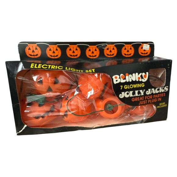 Vintage Blinky Pumpkin Blow Mold String Lights Halloween Party Decoration - Picture 3 of 5